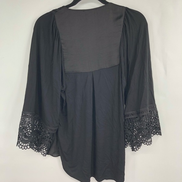 HALE BOB Hildie Laced Top Black Mixed Media Boho Bohemian XS Flowy Crochet Lace - Picture 10 of 11